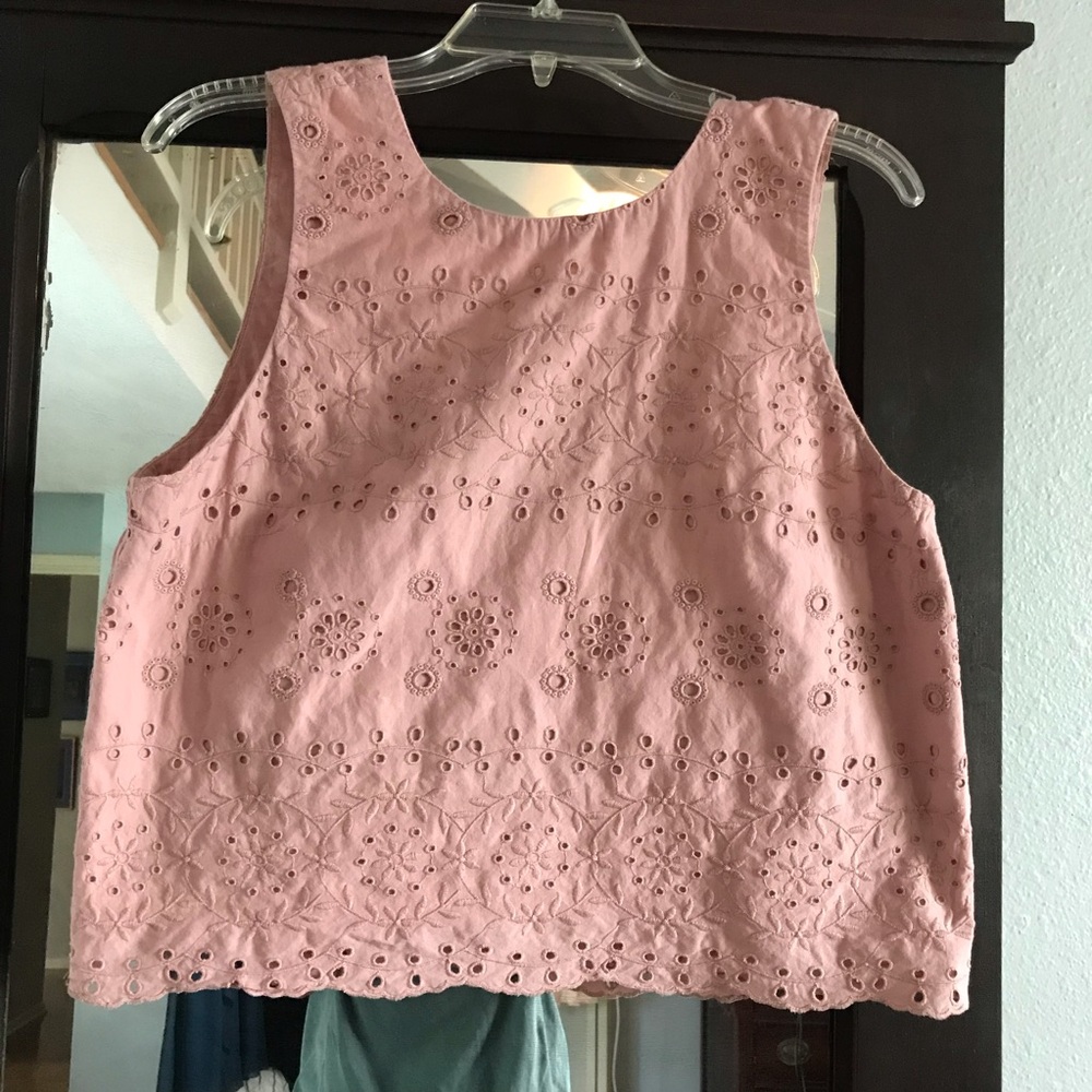 LOFT Pink Eyelet Tank; Medium